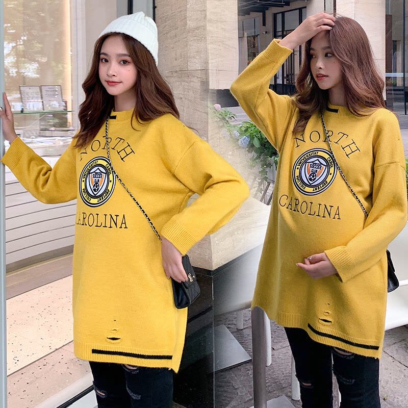 迪鲁奥(DILUAO)孕妇装秋装女套头新款秋季宽松毛线衣 蓝色 均码[适合约90-160斤]图片