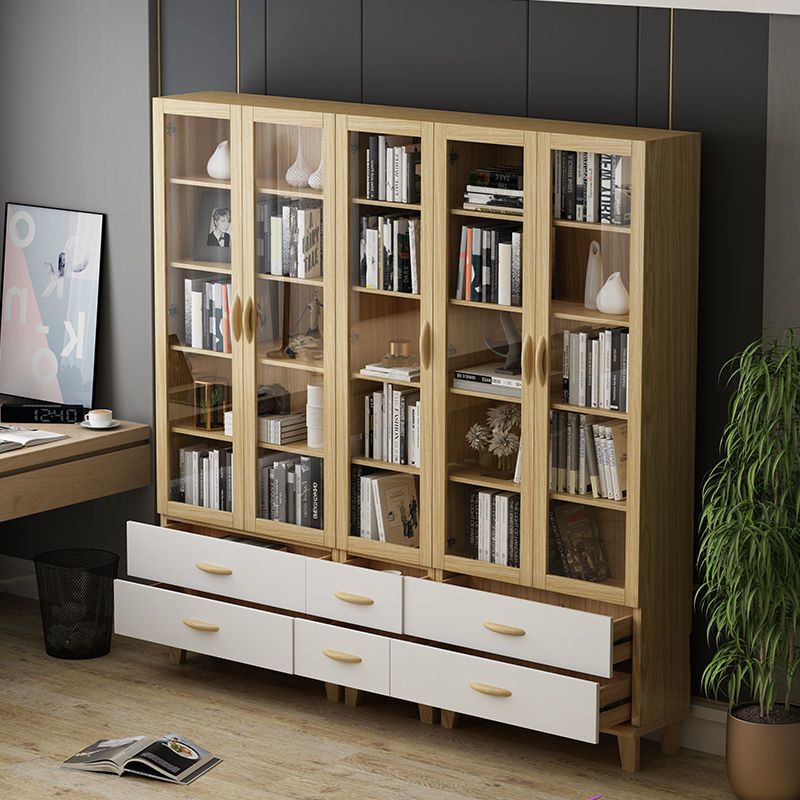 实木腿书柜落地储物柜置物柜儿童书橱书架白色客厅带门柜子展示柜