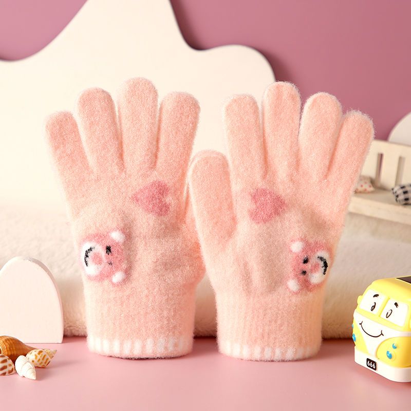 儿童五指手套秋冬季防寒保暖中大童加绒加厚骑车防风可爱卡通针织