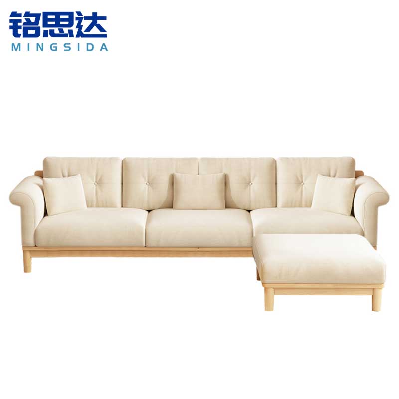 铭思达实木沙发四人位+脚踏套高清大图