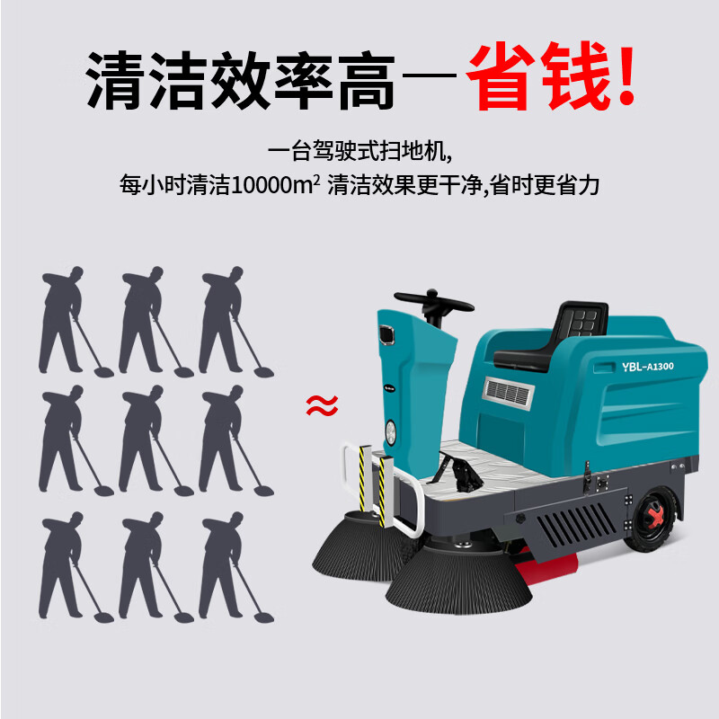 亚伯兰YBL-A1300驾驶式扫地车 工厂厂房车库环卫物业用工业扫地机商超机场医院电动清扫车 清扫宽1.3米高清大图