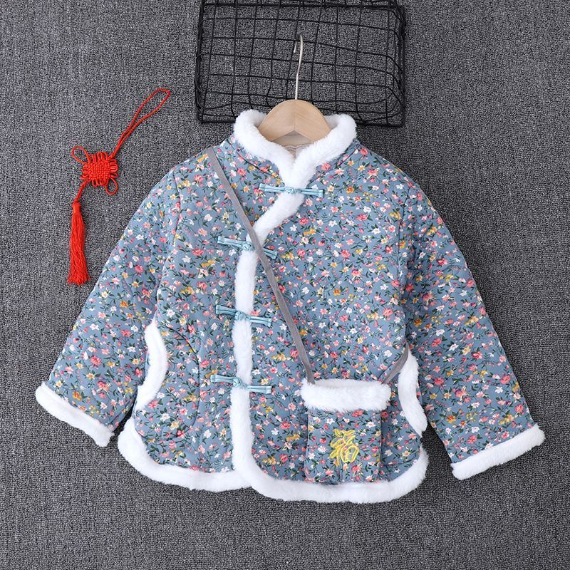 伊蒂格世品牌女童大花棉袄子装女孩碎花手工棉衣儿童洋气盘扣拜年服网
