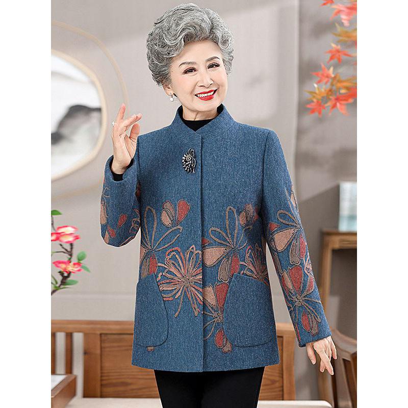 秋季奶奶装外套时尚新款秋冬老年女装70岁老太太毛呢大衣大码女款_573高清大图