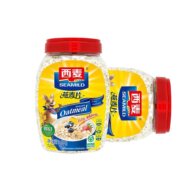 中老年人麦片桶装 西麦燕麦片1kg*2桶装早餐即食冲饮麦片
