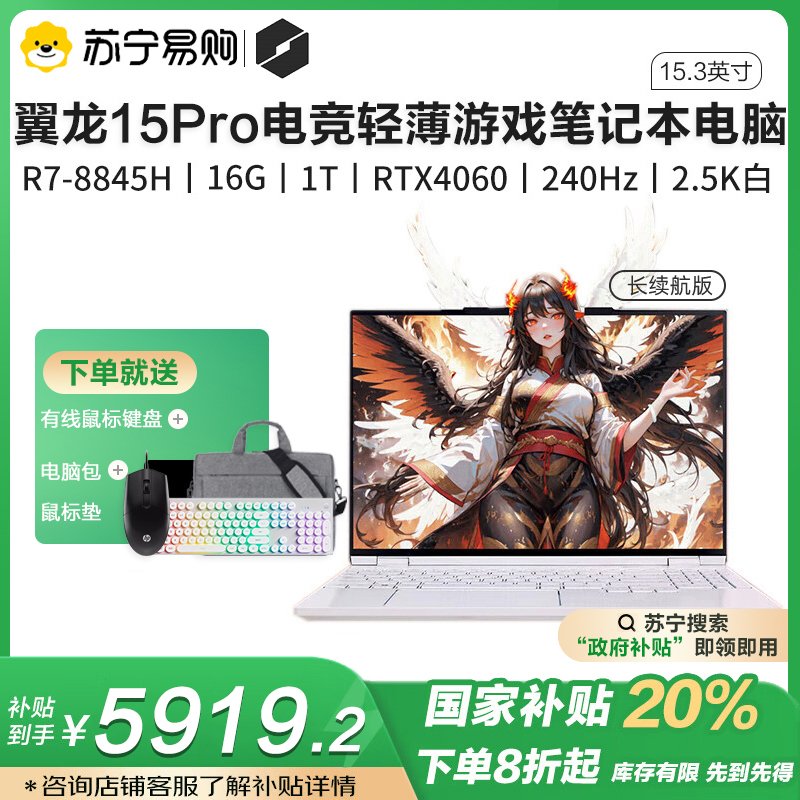 机械革命(MECHREVO)翼龙15Pro 长续航版15.3英寸电竞AIPC轻薄游戏笔记本电脑(R7-8845H 16G 1T RTX4060 2.5K 240Hz 99Wh)白