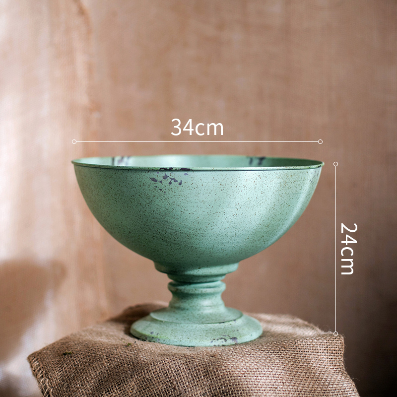 森美人大型铁艺高脚杯花器花盆 装饰收纳复古Tiffany蓝杂货花园 B款