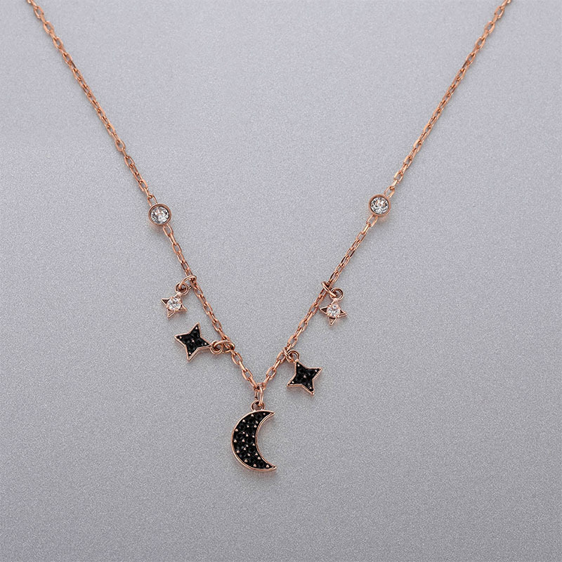 SWAROVSKI 施华洛世奇 女士黑色玫瑰金镀金DUOMOON人造仿水晶项链女锁骨链吊坠5429737 礼物女轻奢饰品