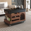 青木川 简约现代轻奢实木沙发边几侧边柜客厅阳台可移动家用小户型小茶台带烧水壶一体茶吧机角几长方形茶几泡茶桌 【胡桃＋黑色】带自动上水烧水壶 宽47x深75x高57厘米