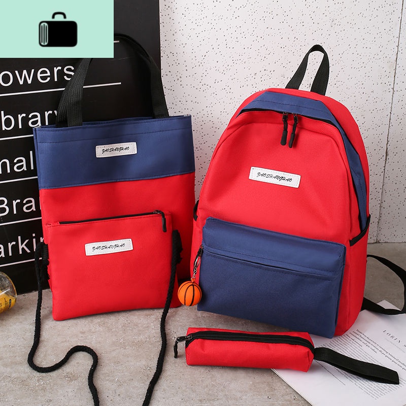 ins风书包女学生韩版校园原宿高中大学生初中生可爱大容量双肩包NEW LAKE 篮球挂件款红色