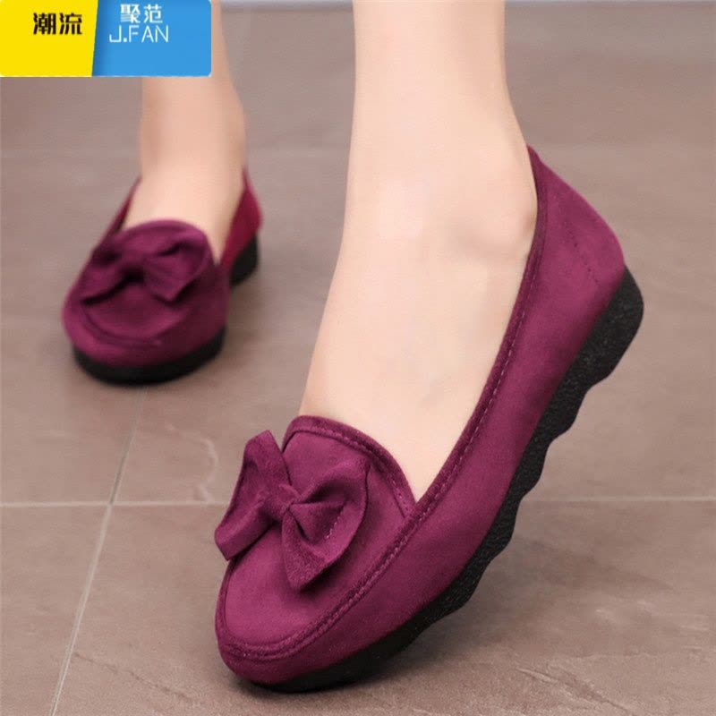 聚范老北京布鞋平底女鞋单鞋浅口时尚蝴蝶结黑色工作鞋豆豆鞋孕妇图片