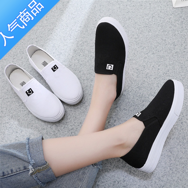 SUNTEK2023春季新款帆布鞋女学生休闲布鞋韩版一脚蹬女鞋厚底懒人小白鞋高清大图