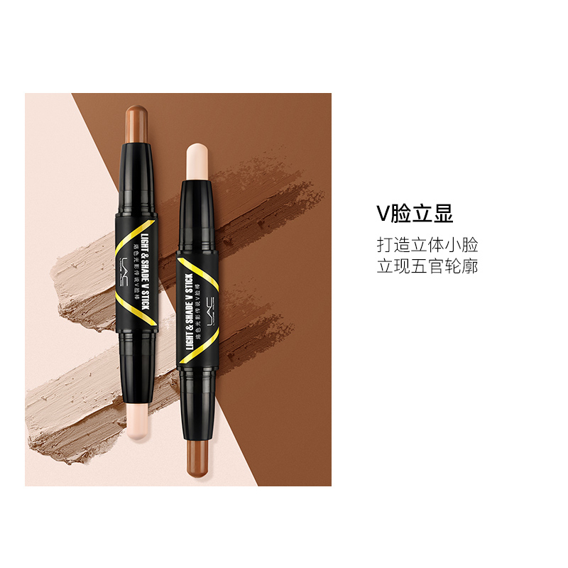 [lac小脸套装]烙色干湿两用无痕透薄控油粉饼01象牙白+光影传说高光阴影双头v脸修容棒套装组合