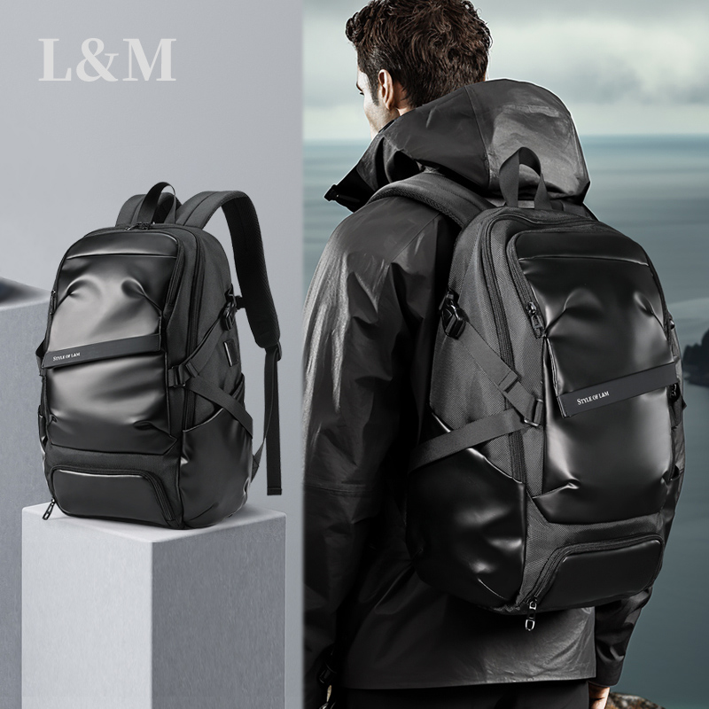 L&M 双肩包男士商务背包15.6英寸大容量实用休闲旅游旅行包电脑包女韩版中学生书包初中生高中生大学生时尚大气高清大图