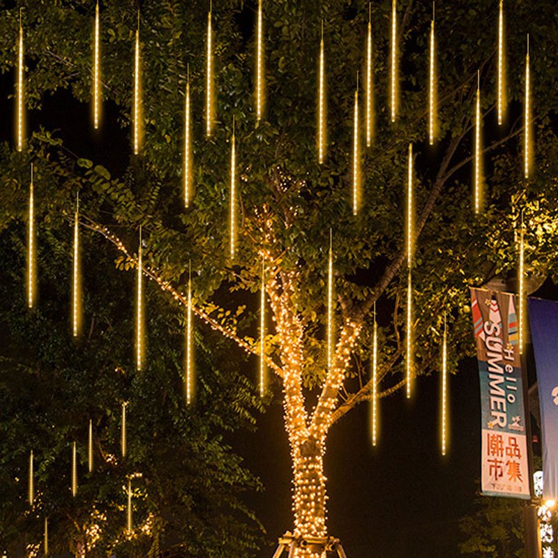绵冠(MIANGUAN)太阳能户外LED流星灯串 暖光-30cm带遥控(一件8挂)加大太阳能板
