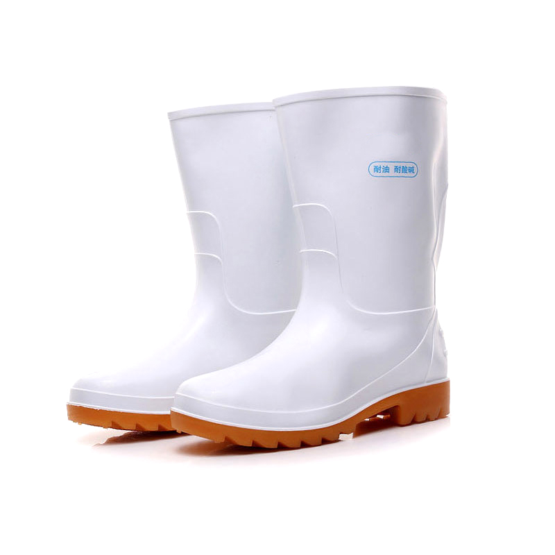 白色食品厂水鞋水靴牛筋底雨靴食堂耐油酸碱中高筒男女防滑雨鞋 视频