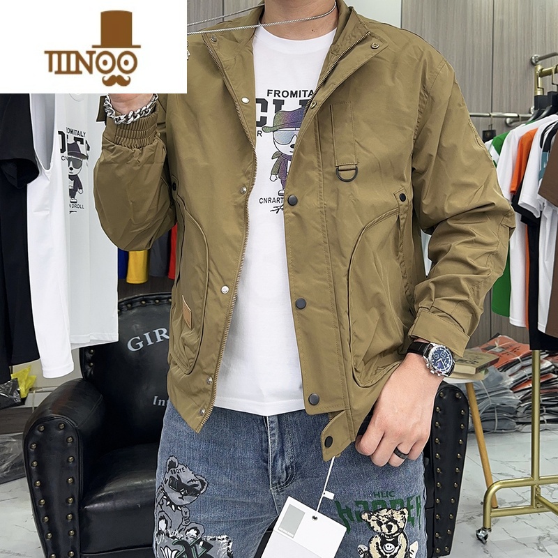 YANXU立领夹克男时尚港风男外套2023秋季新款休闲工装口袋潮款翻领上衣高清大图