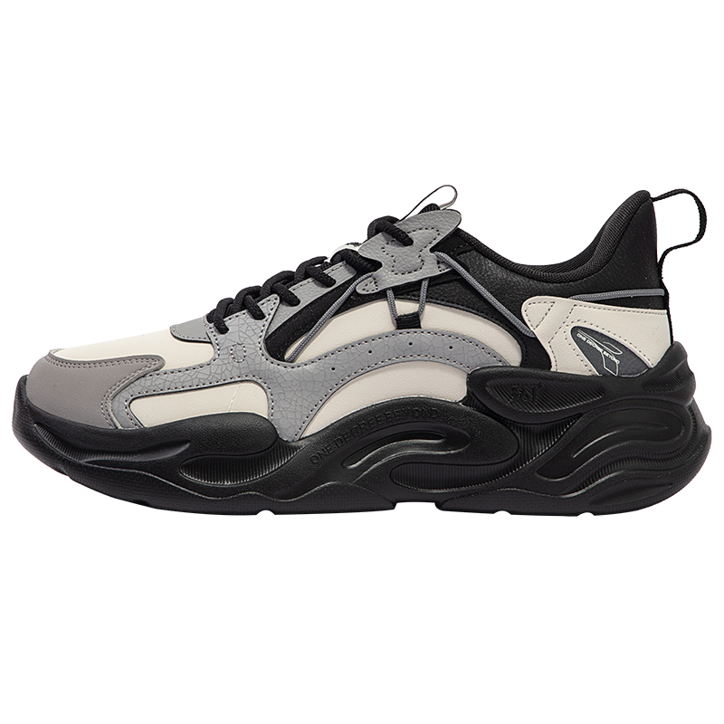 澎湃丨361°男鞋运动鞋新款革面休闲鞋男士软底复古老爹鞋子 燕麦奶/曜石黑 43码