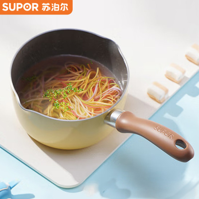 苏泊尔(SUPOR) 宝宝辅食锅套装婴儿奶锅小锅平底汤锅麦饭石色不粘锅煮泡面热牛奶锅--16CM汤锅 萌宠黄