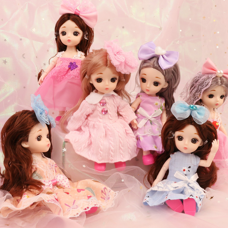 娃娃玩具女孩芭比娃娃套装礼盒6只装迷你换装娃娃公主洋娃娃过家家