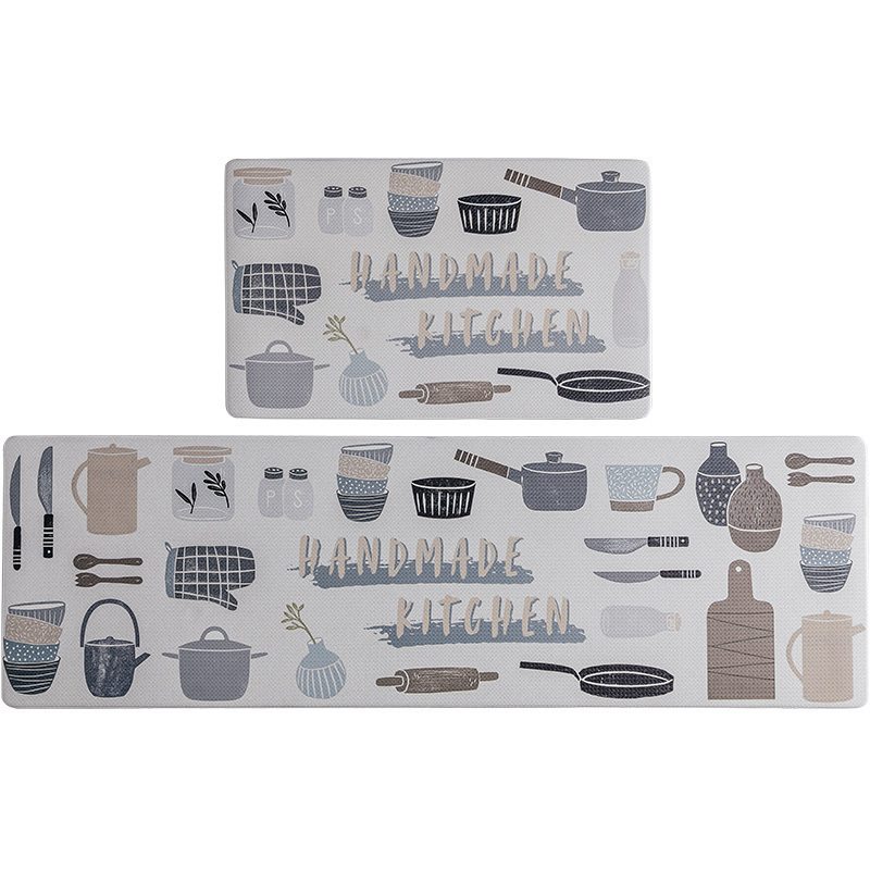 美帮汇北欧简约厨房地垫 家用地毯防水防油皮革脚垫免洗pvc长条防滑垫子 手做的美好味道预售 单条装：45CMx120CM