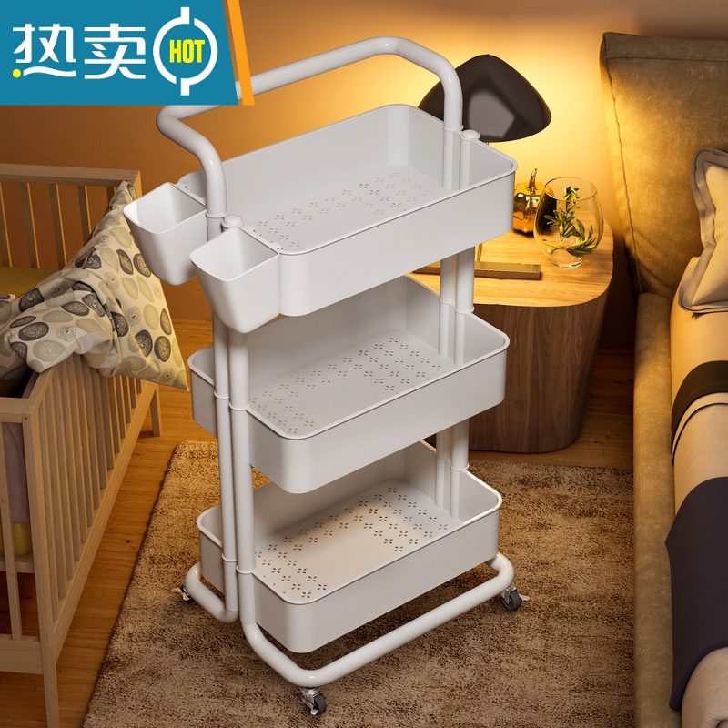 XIANCAI婴儿用品置物架小推车落地多层新生儿卧室床头移动零食收纳储物架高清大图