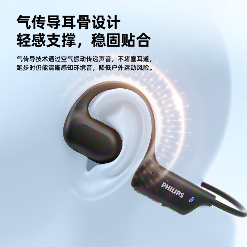 飞利浦(PHILIPS)挂脖式骨传导概念无线蓝牙耳机 TAQ3120黑色高清大图