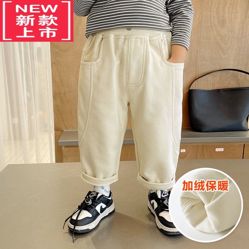 可莉允男童加绒工装裤子冬装秋冬款婴儿童装宝宝洋气小童保暖长裤保暖裤图片