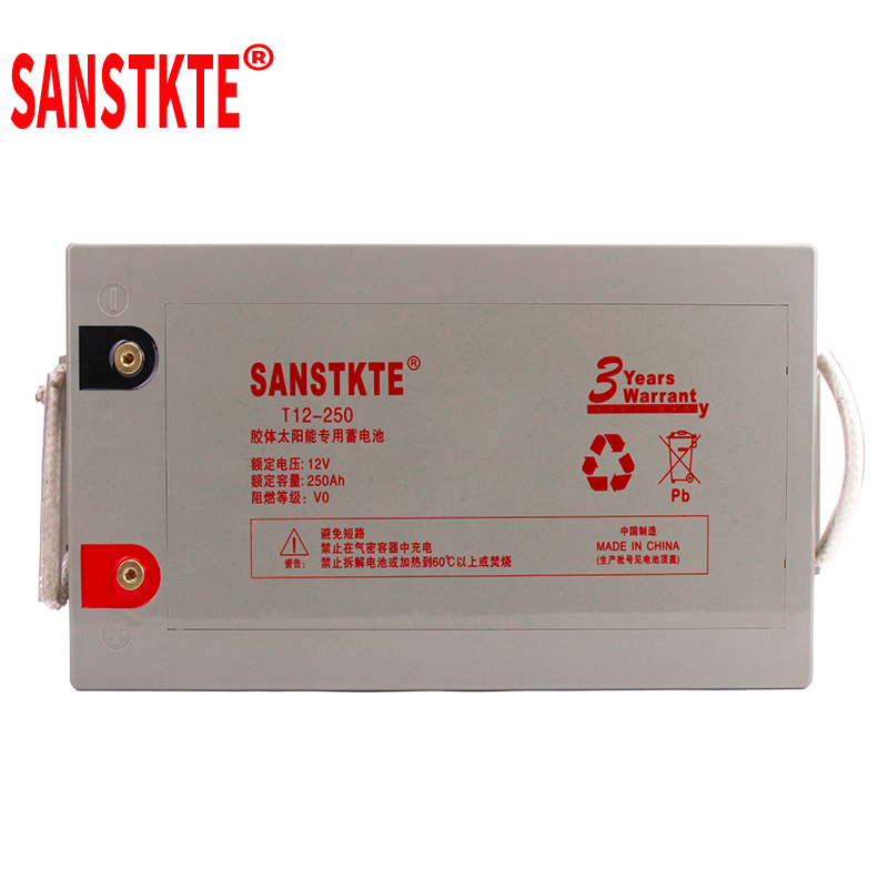 SANSTKTE太阳能胶体大容量铅酸蓄电池12V250AH电瓶户外发电机逆变T12-250