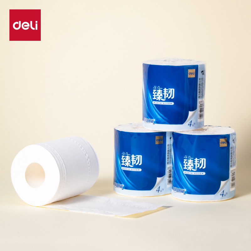 得力 臻韧有芯卷纸4层140克 原生木浆纸质柔韧 WJ4140-01 白色 10卷/提 4提装