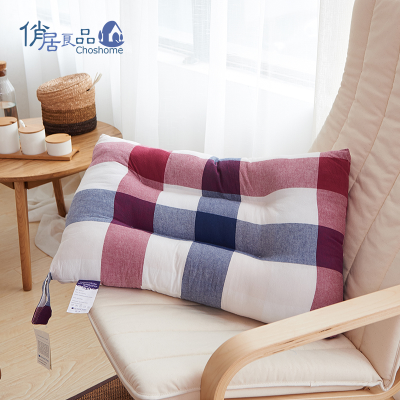 俏居(Choshome)家纺 水洗棉决明子护颈枕 枕头枕芯 48*74cm 绿色大格 春季;夏季;秋季;冬季