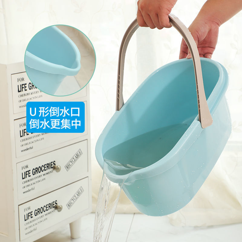 加厚塑料拖把桶挤水桶胶棉拖把清洗桶宽口地拖桶手提长方形拖布桶|【高品质撞色新绿】大号38cm加厚桶