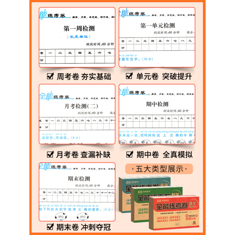 ⭐高分突破⭐6本[试卷+练习]语数英-人教版 三年级上 [正版]一年级上册试卷测试卷全套二年级三年级四五六年级语文数学英