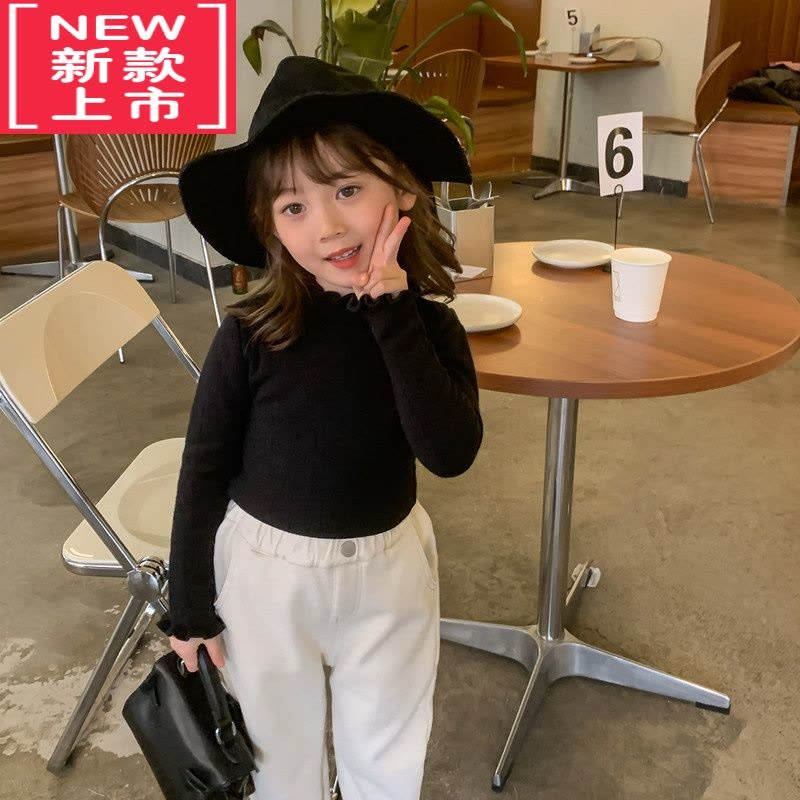 可莉允女童打底毛衣儿童花边领洋气针织衫加绒加厚秋冬2022新款童装图片