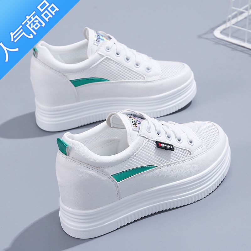 SUNTEK内增高小白鞋女鞋显瘦韩版百搭松糕厚底女网鞋2023夏季透气轻便鞋高清大图