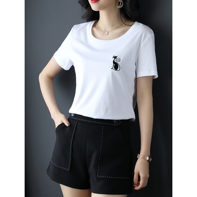 加肥加大码丝光棉t恤女短袖宽松200斤胖女人夏季衣服不显肚子上衣t恤