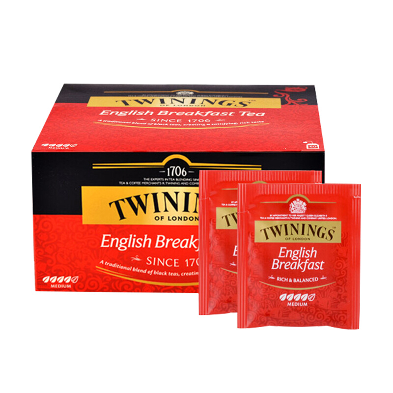 英国川宁(TWININGS) 英式早餐红茶100g袋泡茶包(2g*50包) 波兰进口茶叶饮品