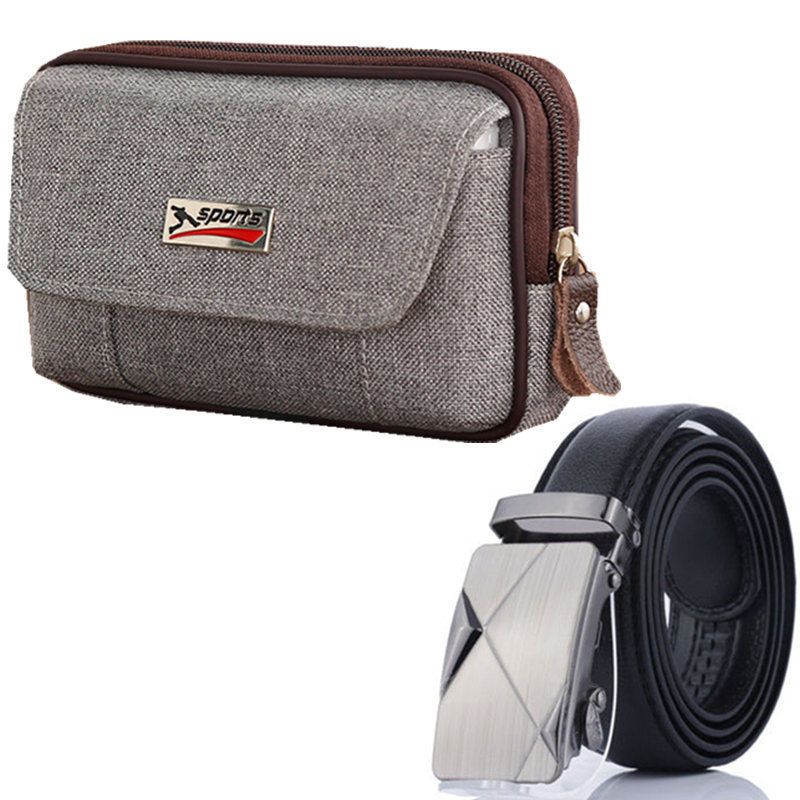 派尼美特65寸手机包男腰包帆布防水老人手机包男竖款皮带腰包挂包55寸