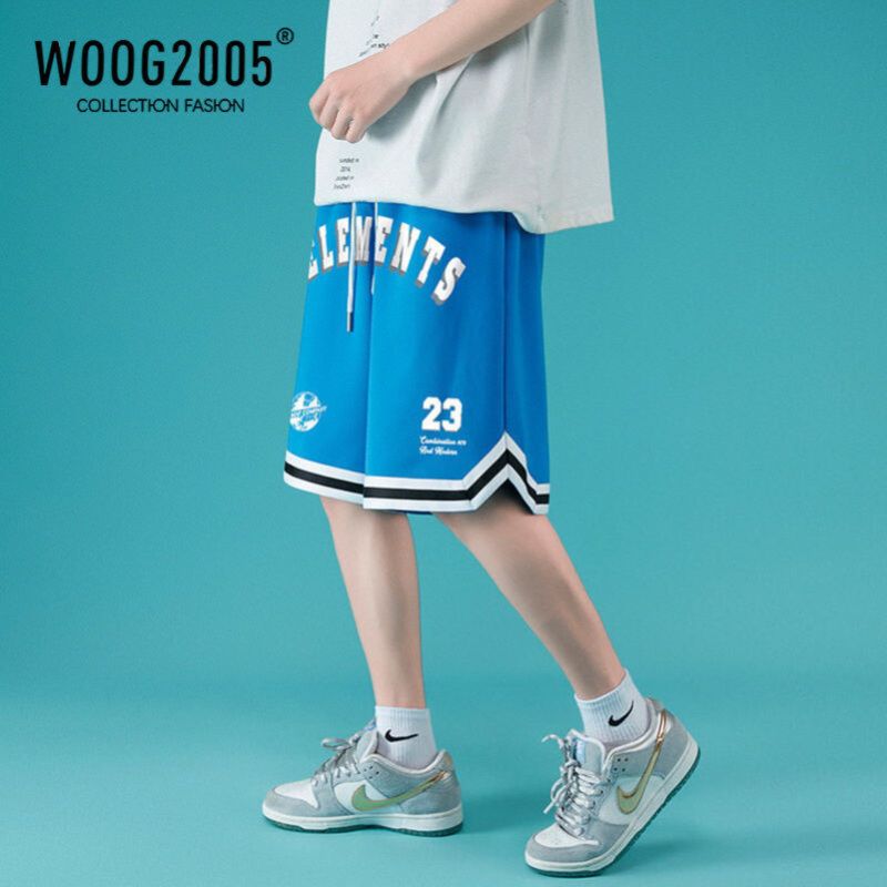 WOOG2005美式篮球短裤男设计感小众oversize裤子开叉运动五分裤