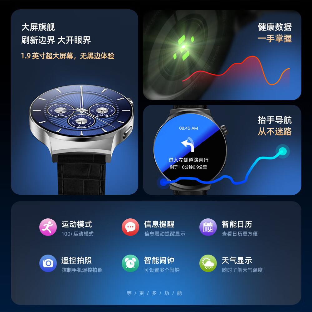 爱国者(aigo)V8 AI版智能手表升级AI交互翻译健康监测睡眠心率多功能蓝牙通话运动手环节日送礼黑色高清大图