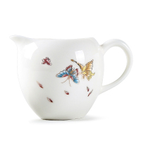 常生源 公道杯 陶瓷功夫茶具 凝脂白公杯 羊脂白玉瓷器 浮雕对花 蝶韵公道杯