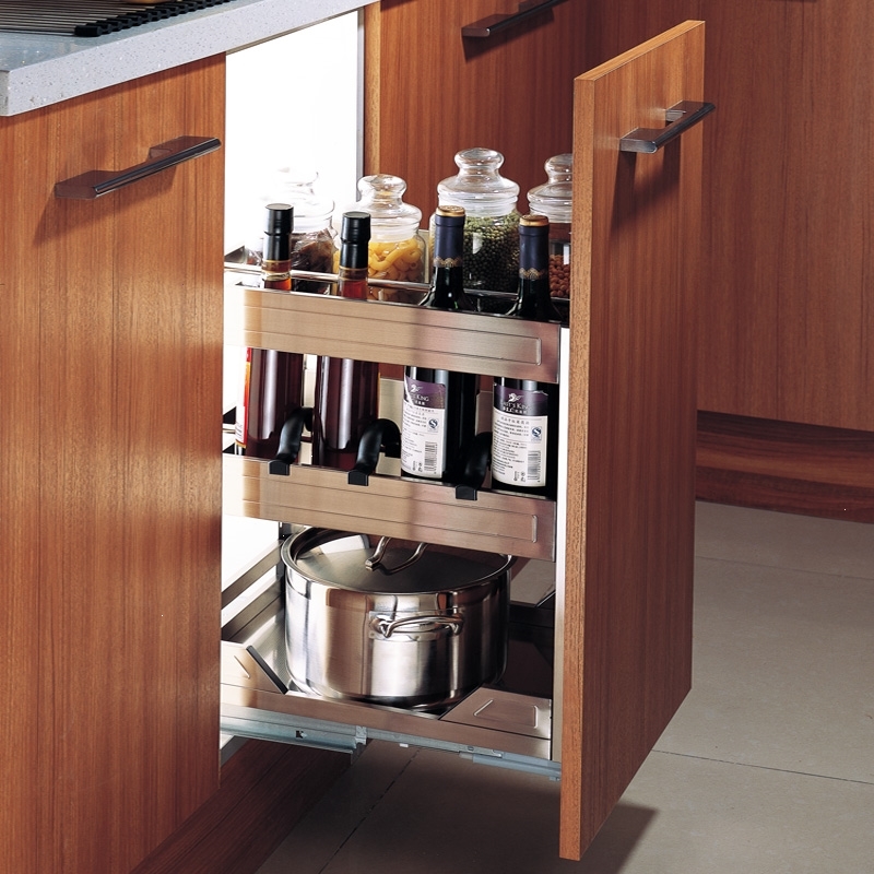 橱柜拉篮304不锈钢厨房拉篮厨柜拉蓝调味拉篮抽屉式阻尼调料篮