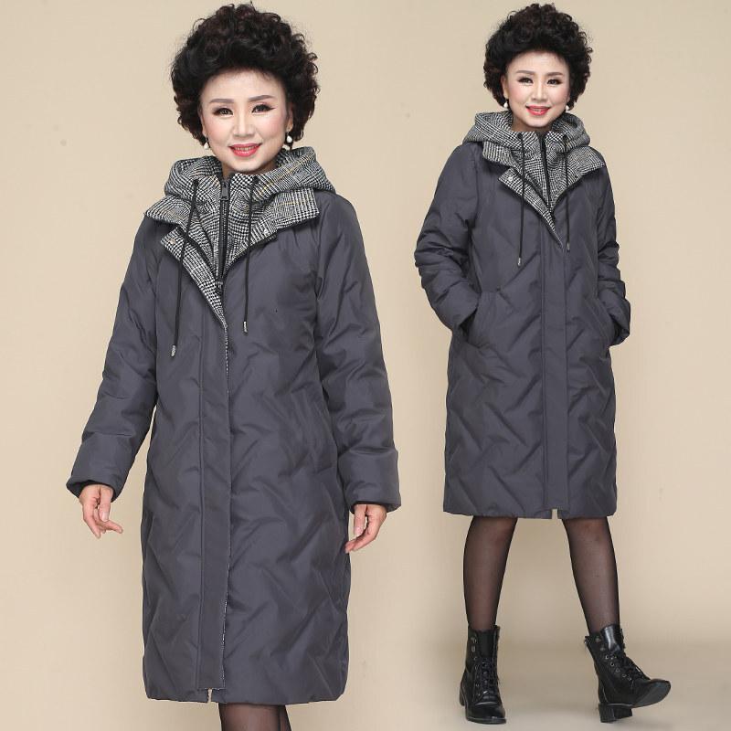 迪鲁奥（DILUAO)羽绒服女中老年女中长款2021新款中年人穿的妈妈秋冬外套_318 5XL 灰色