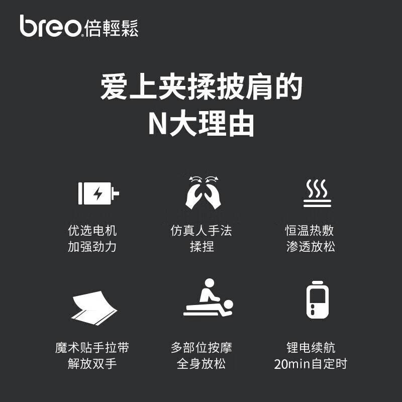 倍轻松(breo)颈椎按摩器sk-012解放双手肩颈按摩披肩 腰部背部按摩仪热敷 肖战代言款 生日节日礼物高清大图