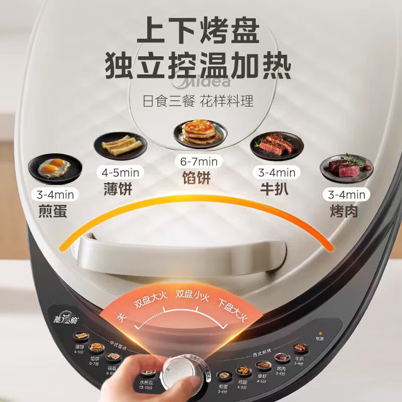美的(Midea)电饼铛烤饼机家用35深盘双面加热大火力烙饼煎饼锅三明治早餐机蒸汽MC-JKE3475高清大图