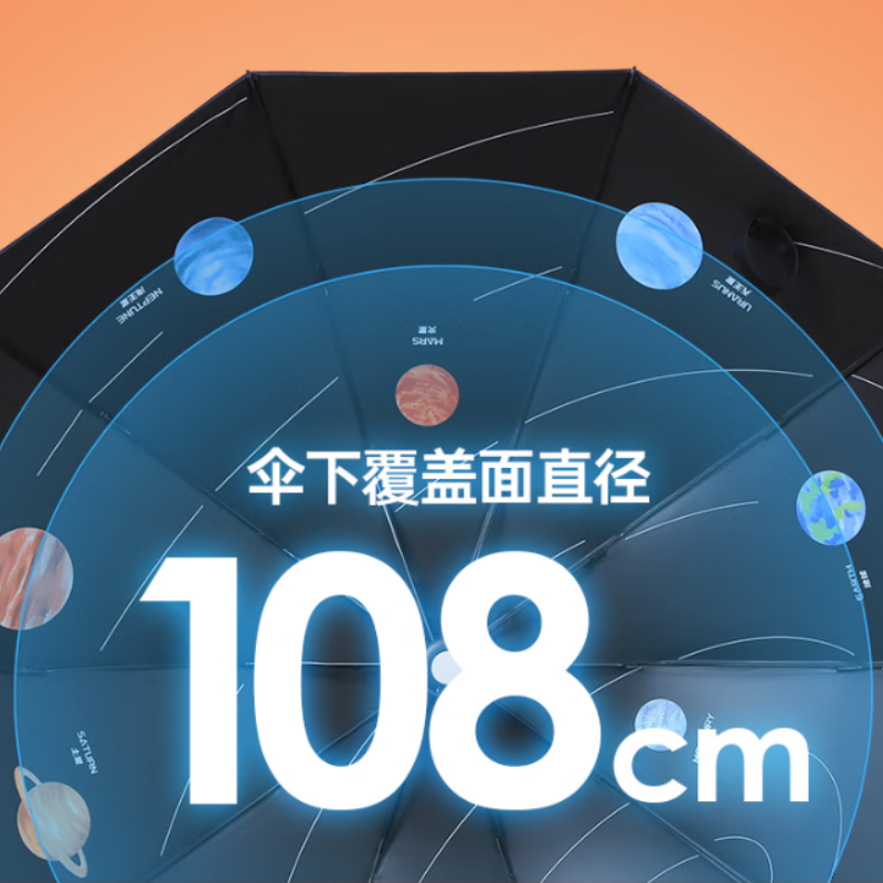 天堂防紫外线阳伞三折飞越太阳系10K伞下108CM双人黑胶太阳伞净空蓝高清大图