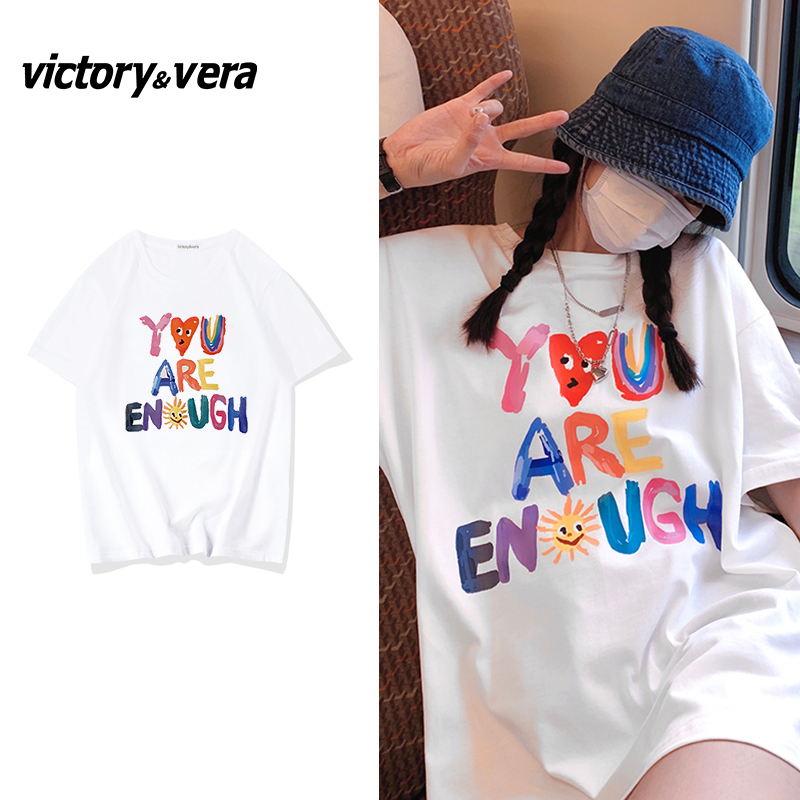 Victory&vere设计感小众T恤女2022新款白色宽松韩版纯棉短袖上衣