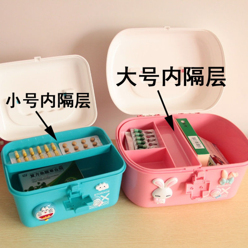 家庭装大小号药箱医药箱多层便携急救小型可爱收纳盒家用儿童塑料 大号兔子27X18X17约8.2升手工款