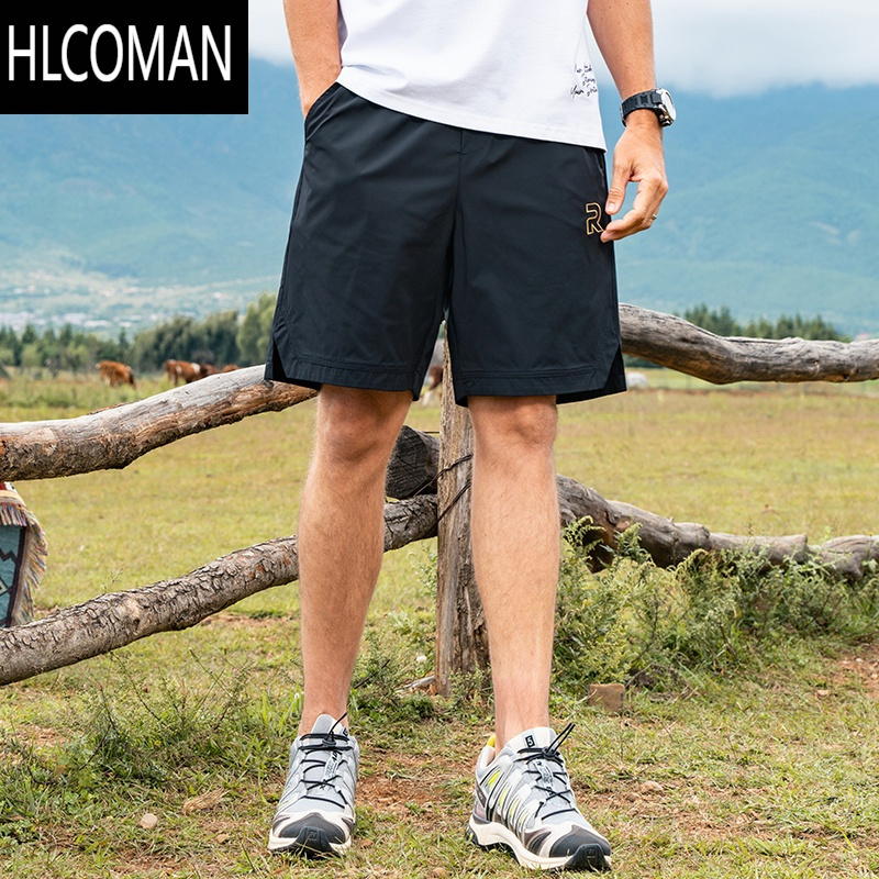 HLCOMAN 冰丝速干 轻薄休闲短裤男直筒宽松中裤夏季松紧腰五分裤子
