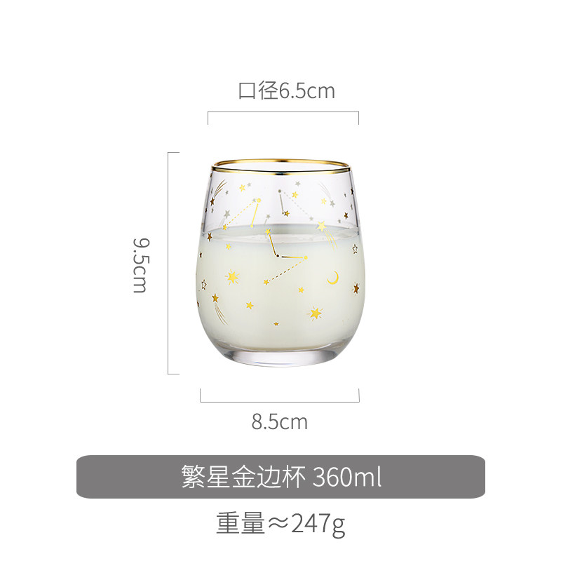 家柏饰(CORATED)金边玻璃水杯简约清新北欧森系家用饮料杯子早餐牛奶杯风 雪花金边杯+吸管+勺子高清大图