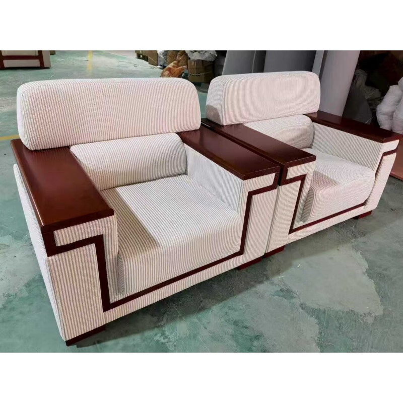 誉卓远 办公室实木框架沙发中式接待贵宾会客沙发布艺沙发组合 1+1+茶几高清大图